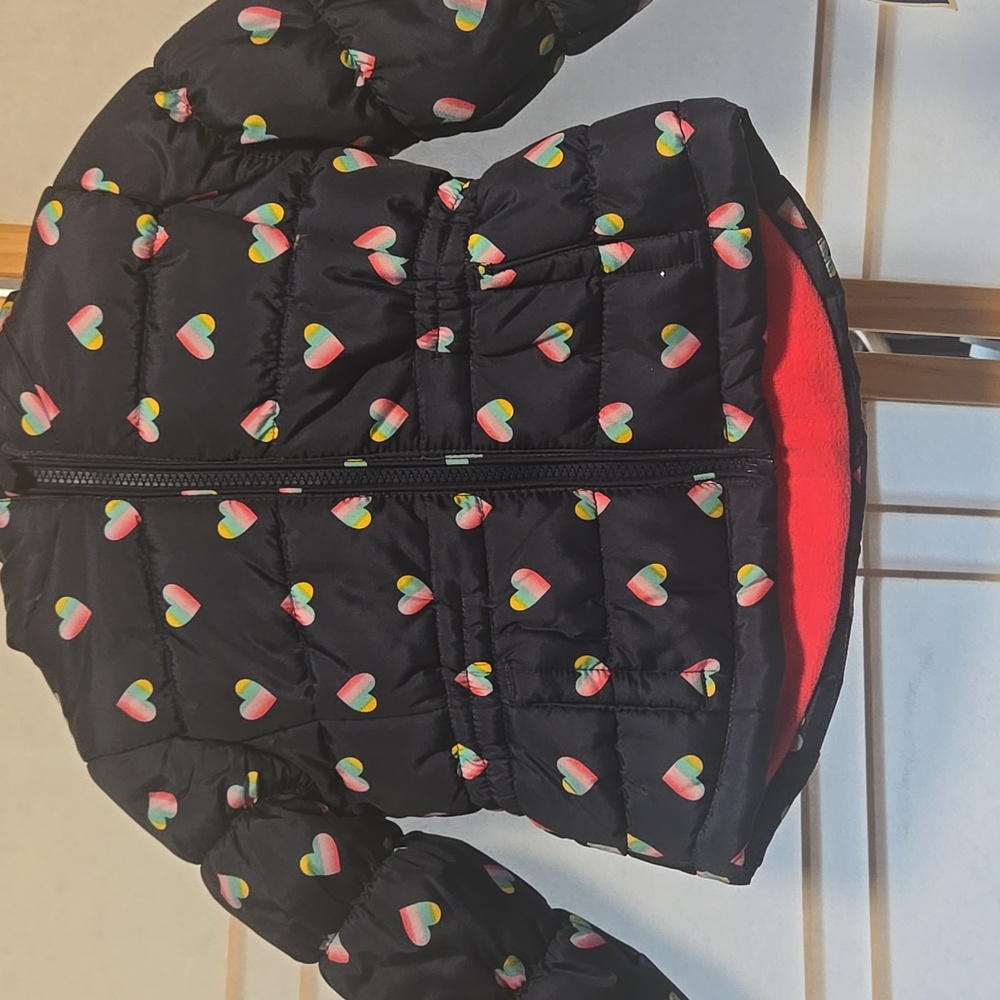 OshKosh B'gosh Kids Puffer Jacket - Black with Multicolor Hearts